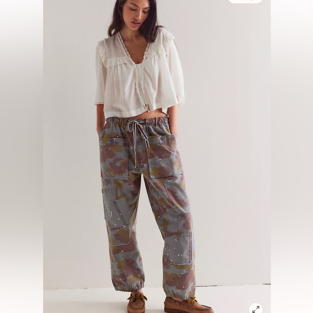 Free People Pretty Rebel Camo Drawstring Cargo Pants
